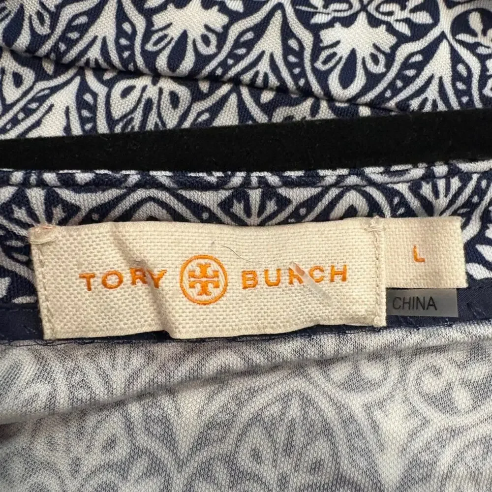 Tory‎ Burch Blue White Pattern Dress 100% Rayon L Womens